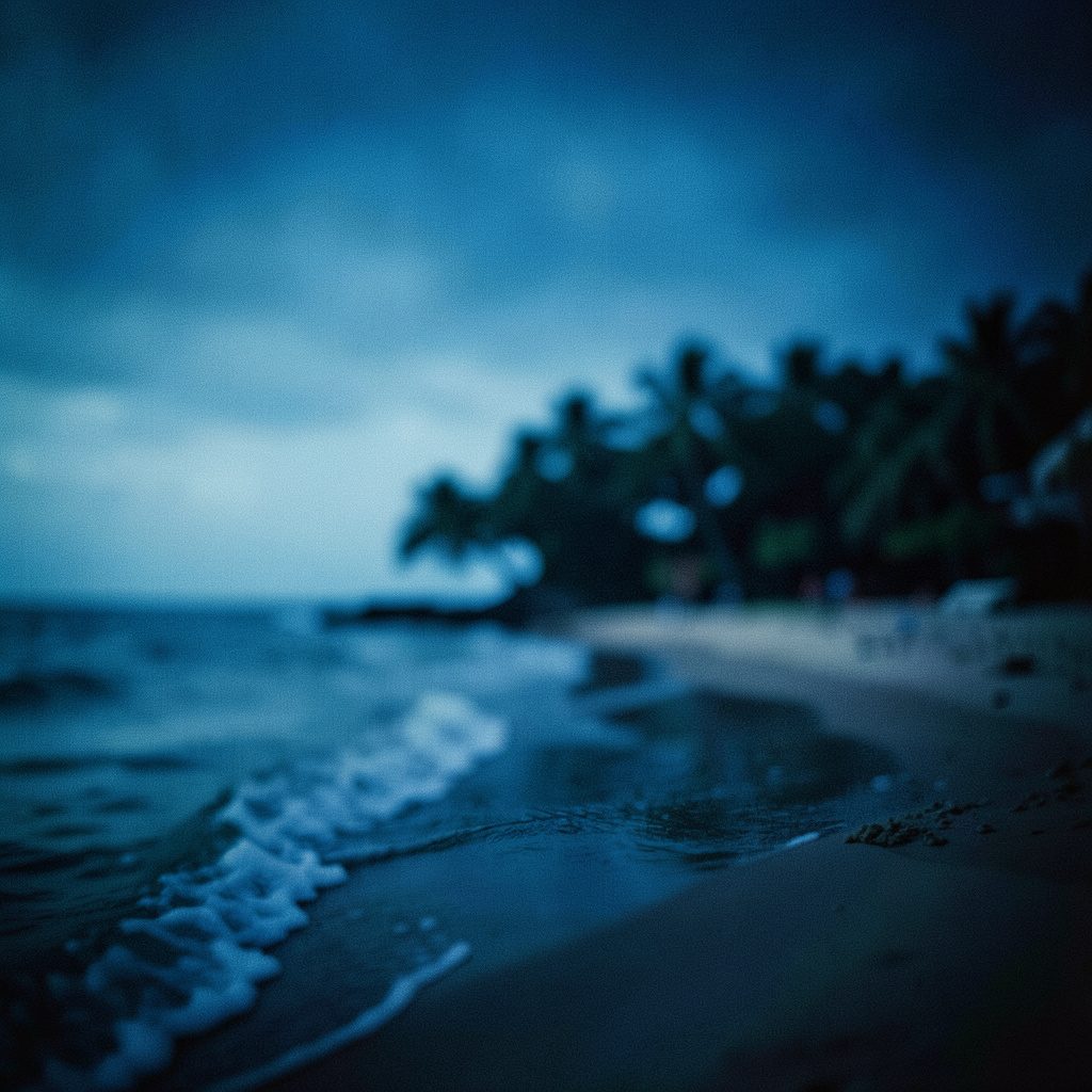 Quiet cove framed by granite boulders, shallow clear water and warm tropical light.