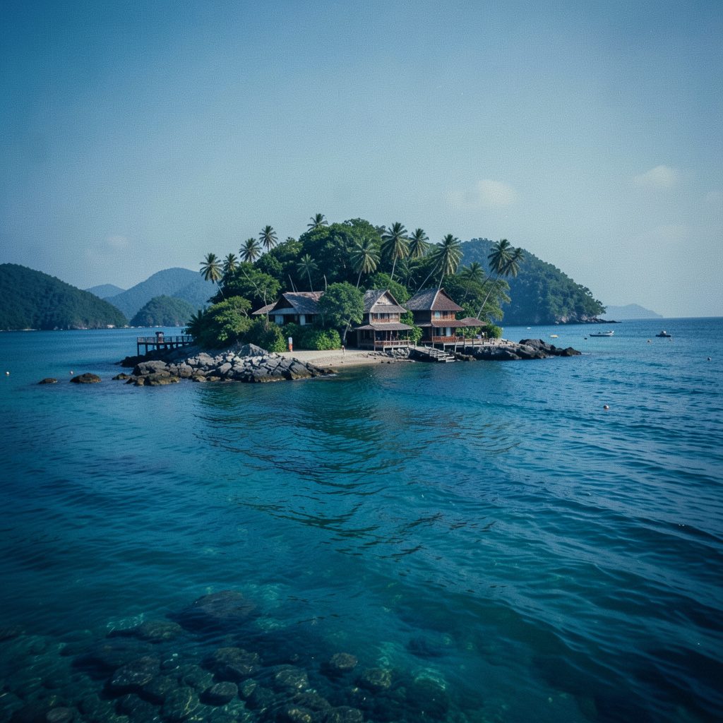 Dive resort on a calm beach at Chalok Baan Kao, shallow warm water and tropical greenery in soft daylight.